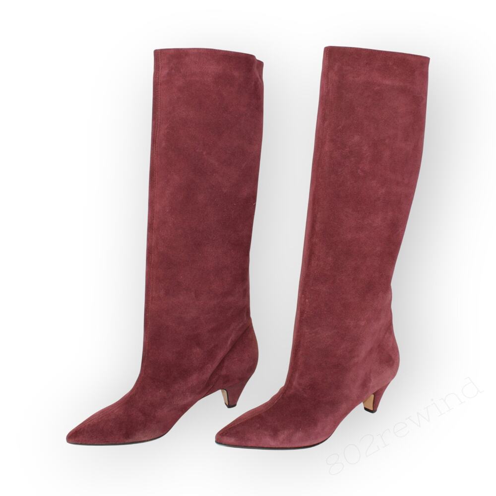 EU 38 ~ US 7.5/8 AnnaF Rosa Suede Sandy Boot KneeHigh 2.5" ConeHeel Italy Plum